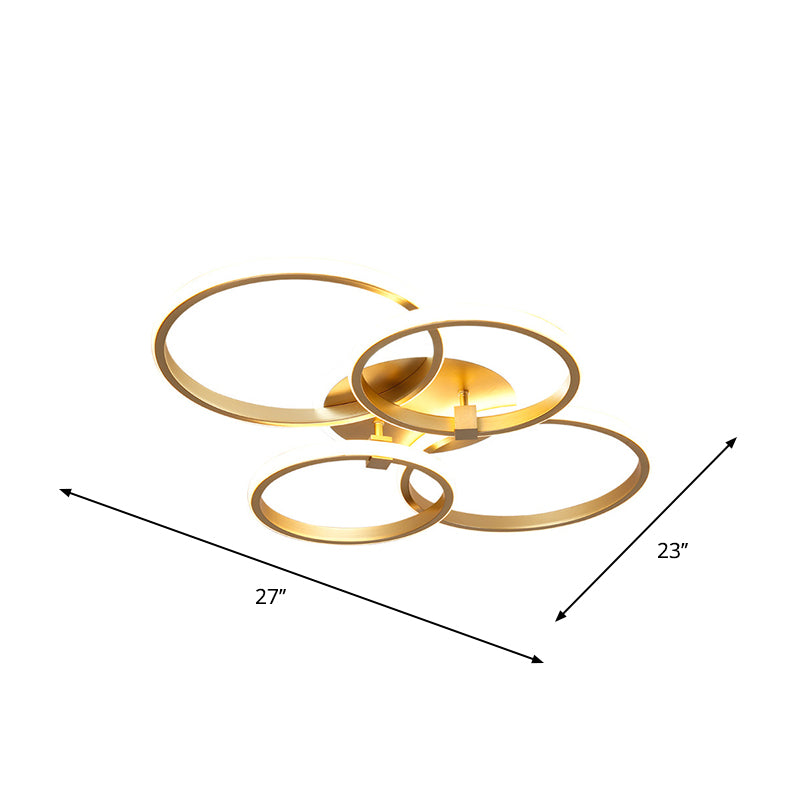 Metal Multi-Round/Square LED Ceiling Light Minimalism 2/4 Lights Gold Finish Semi Flush Mount Light Fixture Clearhalo 'Ceiling Lights' 'Close To Ceiling Lights' 'Close to ceiling' 'Semi-flushmount' Lighting' 1935948