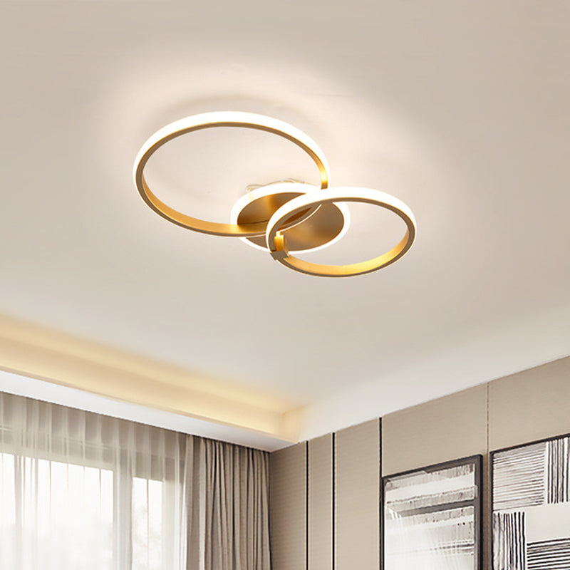 Metal Multi-Round/Square LED Ceiling Light Minimalism 2/4 Lights Gold Finish Semi Flush Mount Light Fixture 2 Gold Round Clearhalo 'Ceiling Lights' 'Close To Ceiling Lights' 'Close to ceiling' 'Semi-flushmount' Lighting' 1935949