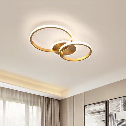 Metal Multi-Round/Square LED Ceiling Light Minimalism 2/4 Lights Gold Finish Semi Flush Mount Light Fixture 2 Gold Round Clearhalo 'Ceiling Lights' 'Close To Ceiling Lights' 'Close to ceiling' 'Semi-flushmount' Lighting' 1935949
