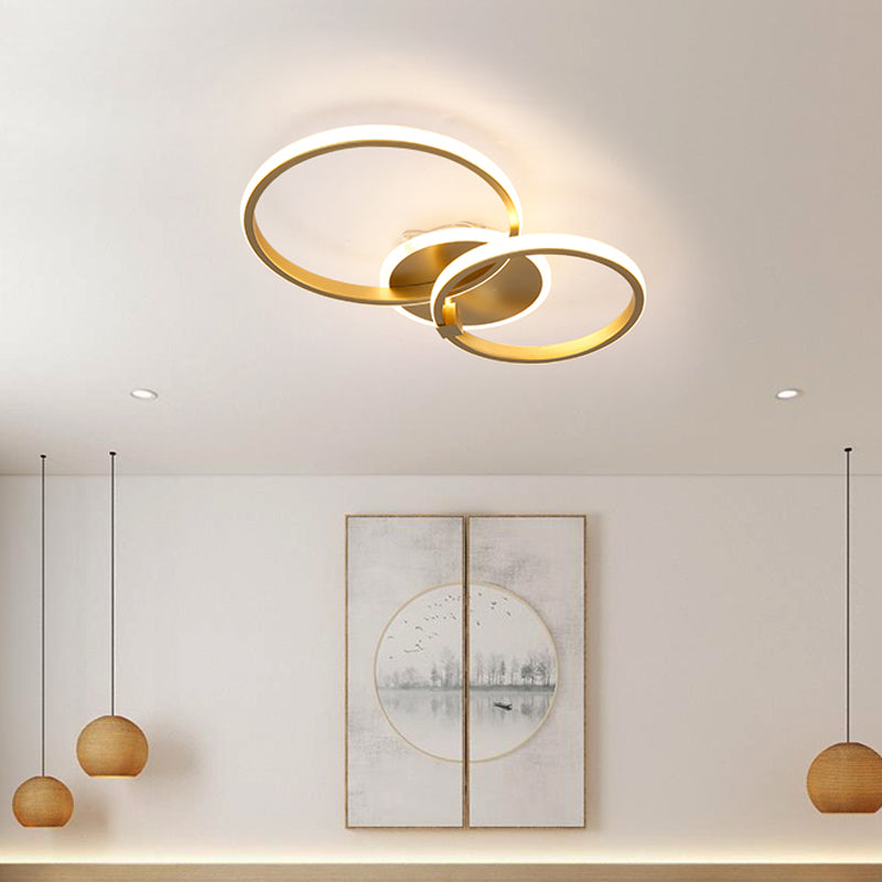 Metal Multi-Round/Square LED Ceiling Light Minimalism 2/4 Lights Gold Finish Semi Flush Mount Light Fixture Clearhalo 'Ceiling Lights' 'Close To Ceiling Lights' 'Close to ceiling' 'Semi-flushmount' Lighting' 1935950