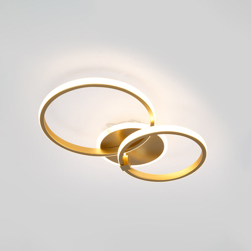 Metal Multi-Round/Square LED Ceiling Light Minimalism 2/4 Lights Gold Finish Semi Flush Mount Light Fixture Clearhalo 'Ceiling Lights' 'Close To Ceiling Lights' 'Close to ceiling' 'Semi-flushmount' Lighting' 1935952