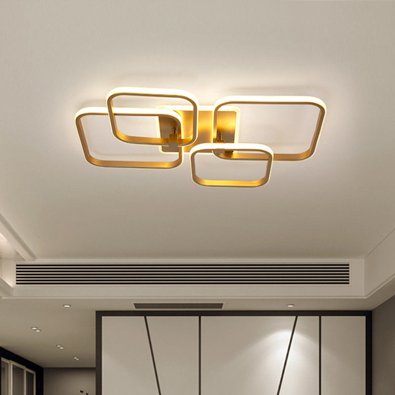 Metal Multi-Round/Square LED Ceiling Light Minimalism 2/4 Lights Gold Finish Semi Flush Mount Light Fixture 4 Gold Square Plate Clearhalo 'Ceiling Lights' 'Close To Ceiling Lights' 'Close to ceiling' 'Semi-flushmount' Lighting' 1935954