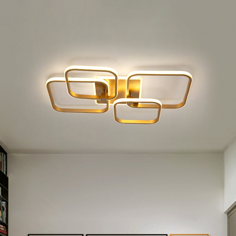 Metal Multi-Round/Square LED Ceiling Light Minimalism 2/4 Lights Gold Finish Semi Flush Mount Light Fixture Clearhalo 'Ceiling Lights' 'Close To Ceiling Lights' 'Close to ceiling' 'Semi-flushmount' Lighting' 1935955