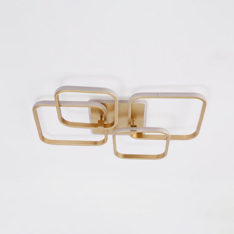 Metal Multi-Round/Square LED Ceiling Light Minimalism 2/4 Lights Gold Finish Semi Flush Mount Light Fixture Clearhalo 'Ceiling Lights' 'Close To Ceiling Lights' 'Close to ceiling' 'Semi-flushmount' Lighting' 1935957
