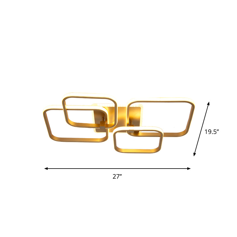 Metal Multi-Round/Square LED Ceiling Light Minimalism 2/4 Lights Gold Finish Semi Flush Mount Light Fixture Clearhalo 'Ceiling Lights' 'Close To Ceiling Lights' 'Close to ceiling' 'Semi-flushmount' Lighting' 1935958