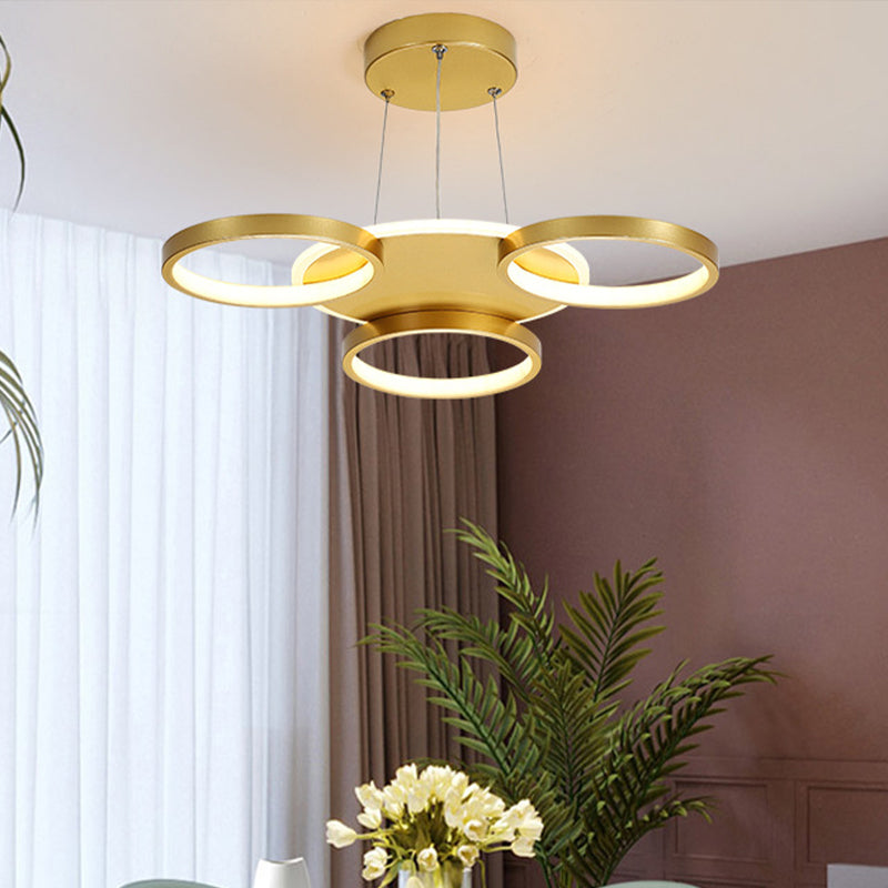 Gold Halo Ring Semi Flush Chandelier Modern 3/5/6-Light Metal Ceiling Mounted Lamp in Warm/White Light 4 Gold Clearhalo 'Ceiling Lights' 'Close To Ceiling Lights' 'Close to ceiling' 'Semi-flushmount' Lighting' 1935984