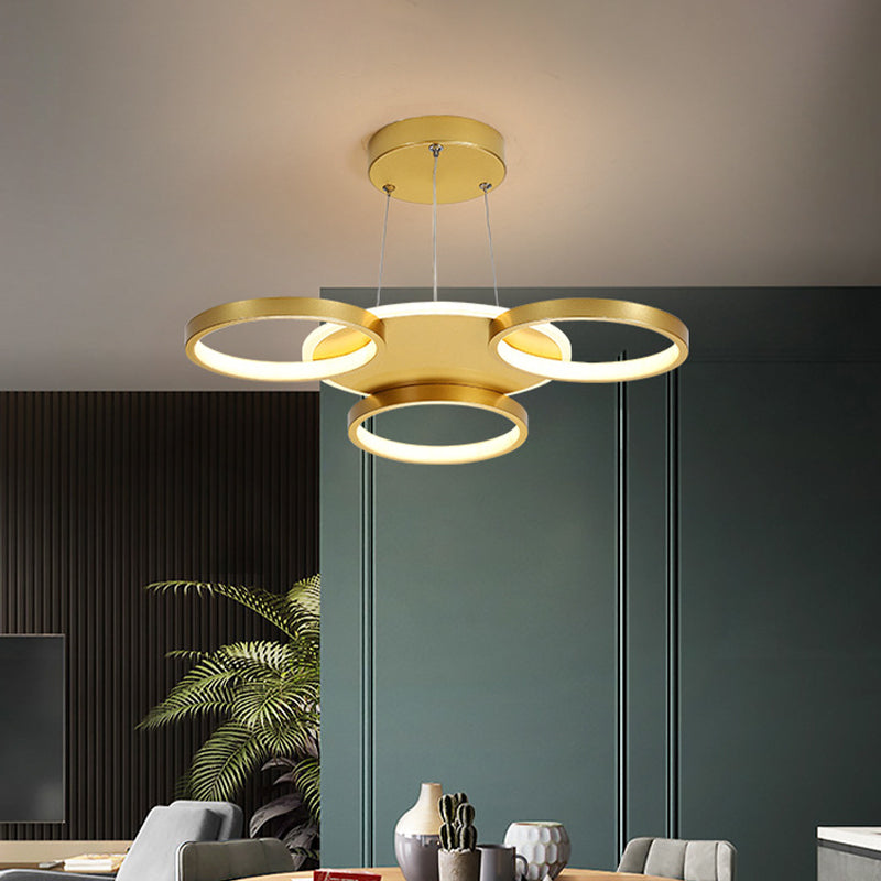 Gold Halo Ring Semi Flush Chandelier Modern 3/5/6-Light Metal Ceiling Mounted Lamp in Warm/White Light Clearhalo 'Ceiling Lights' 'Close To Ceiling Lights' 'Close to ceiling' 'Semi-flushmount' Lighting' 1935985