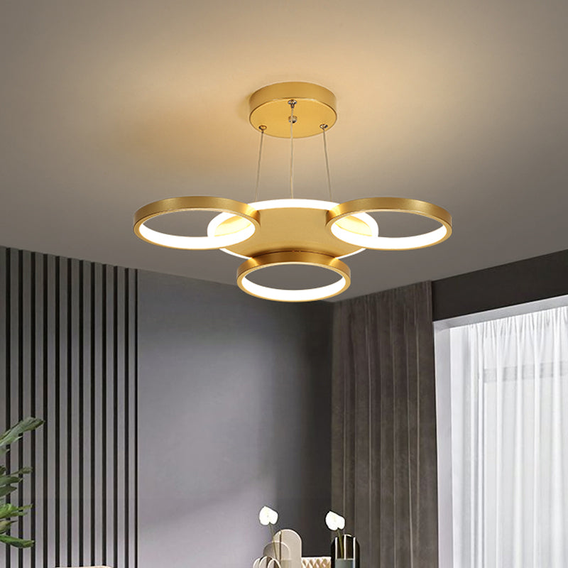 Gold Halo Ring Semi Flush Chandelier Modern 3/5/6-Light Metal Ceiling Mounted Lamp in Warm/White Light Clearhalo 'Ceiling Lights' 'Close To Ceiling Lights' 'Close to ceiling' 'Semi-flushmount' Lighting' 1935986