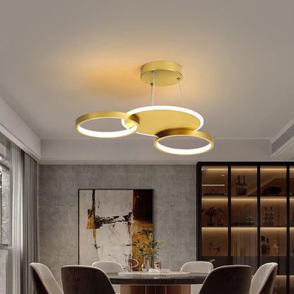 Gold Halo Ring Semi Flush Chandelier Modern 3/5/6-Light Metal Ceiling Mounted Lamp in Warm/White Light 3 Gold Clearhalo 'Ceiling Lights' 'Close To Ceiling Lights' 'Close to ceiling' 'Semi-flushmount' Lighting' 1935989