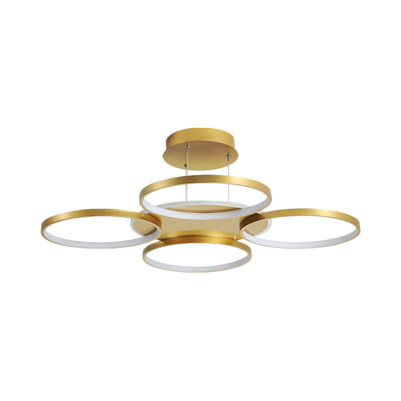 Gold Halo Ring Semi Flush Chandelier Modern 3/5/6-Light Metal Ceiling Mounted Lamp in Warm/White Light Clearhalo 'Ceiling Lights' 'Close To Ceiling Lights' 'Close to ceiling' 'Semi-flushmount' Lighting' 1935995