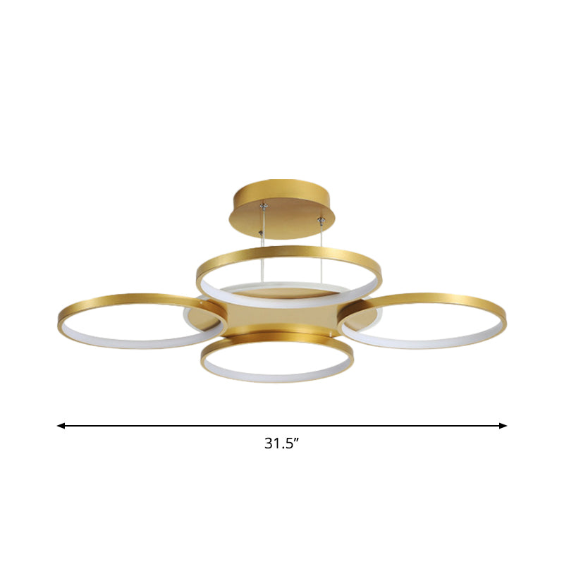 Gold Halo Ring Semi Flush Chandelier Modern 3/5/6-Light Metal Ceiling Mounted Lamp in Warm/White Light Clearhalo 'Ceiling Lights' 'Close To Ceiling Lights' 'Close to ceiling' 'Semi-flushmount' Lighting' 1935997