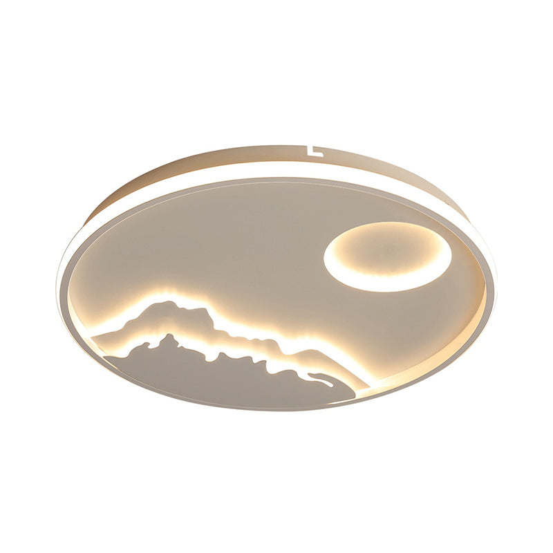 Modern LED Circle Ceiling Light White Mountain Sunrise Scenery Flush Mount with Acrylic Shade in Warm/White Light, 17"/20.5"/25" W Clearhalo 'Ceiling Lights' 'Close To Ceiling Lights' 'Close to ceiling' 'Flush mount' Lighting' 1936043