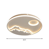 Modern LED Circle Ceiling Light White Mountain Sunrise Scenery Flush Mount with Acrylic Shade in Warm/White Light, 17"/20.5"/25" W Clearhalo 'Ceiling Lights' 'Close To Ceiling Lights' 'Close to ceiling' 'Flush mount' Lighting' 1936045