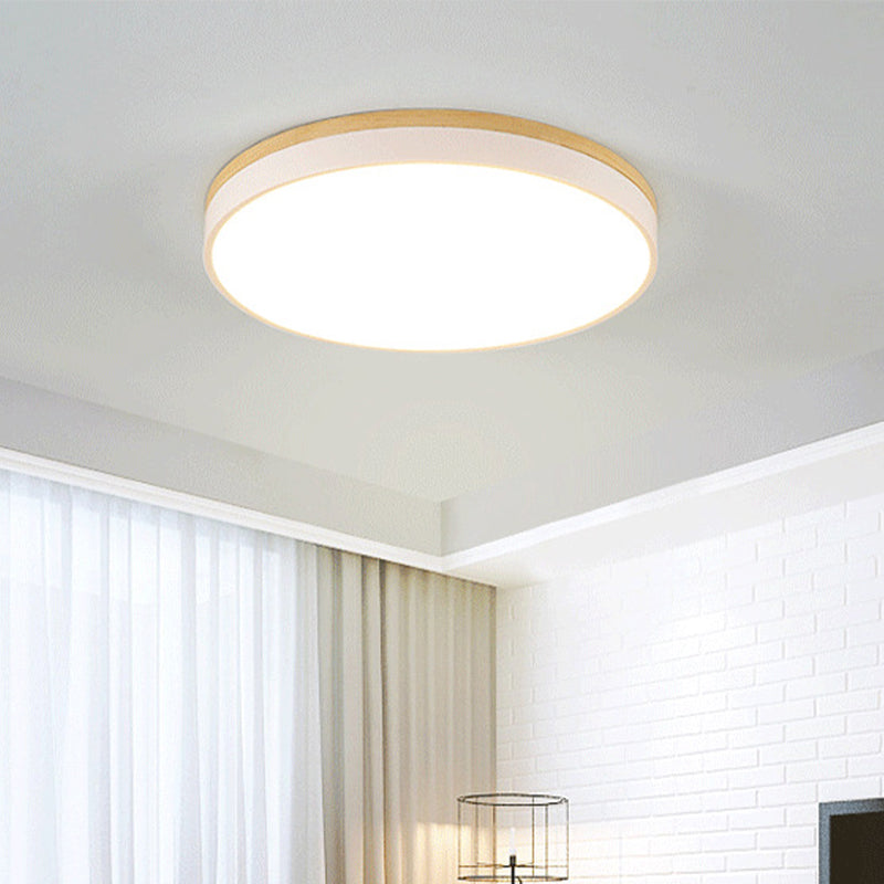 White Round Ceiling Light Fixture Minimalism LED Acrylic Flushmount with Wood Canopy, 12"/16"/19.5" W Clearhalo 'Ceiling Lights' 'Close To Ceiling Lights' 'Close to ceiling' 'Flush mount' Lighting' 1936200