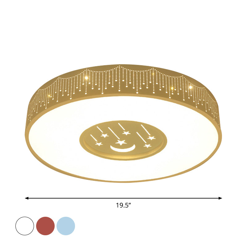 Hollowed out Meteor Ceiling Light Modern Romantic Acrylic Pink/White/Blue LED Round Flush Mounted Lamp, 16"/19.5" W Clearhalo 'Ceiling Lights' 'Close To Ceiling Lights' 'Close to ceiling' 'Flush mount' Lighting' 1936311