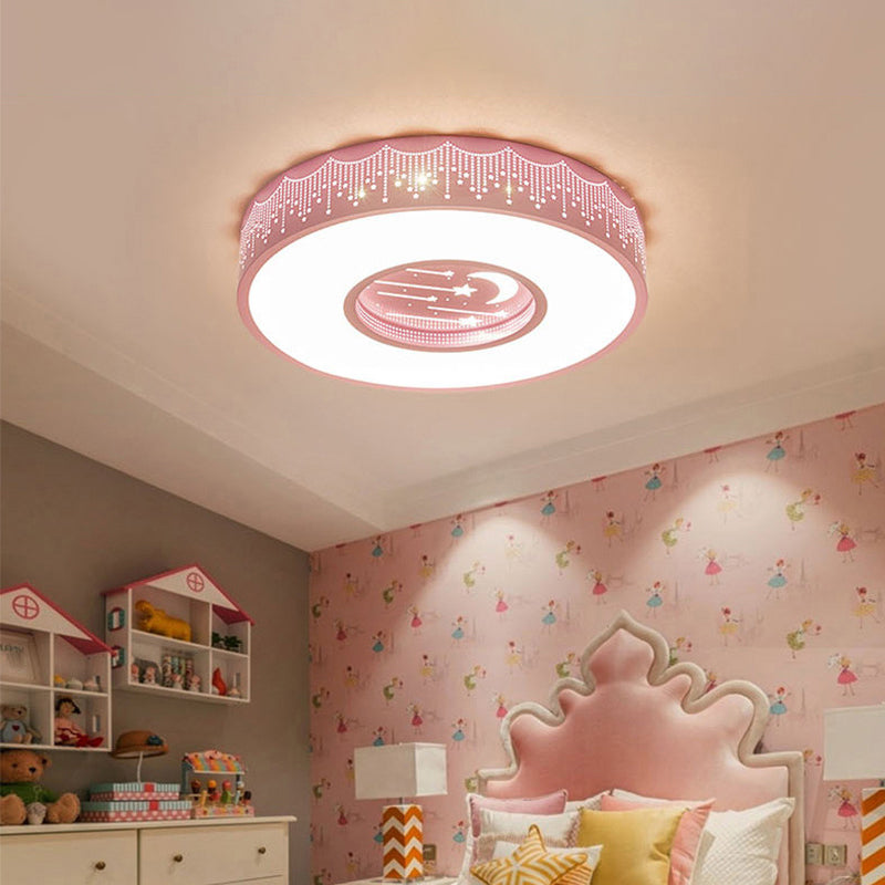 Hollowed out Meteor Ceiling Light Modern Romantic Acrylic Pink/White/Blue LED Round Flush Mounted Lamp, 16"/19.5" W Pink Clearhalo 'Ceiling Lights' 'Close To Ceiling Lights' 'Close to ceiling' 'Flush mount' Lighting' 1936312