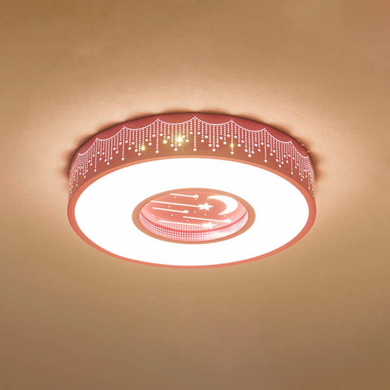 Hollowed out Meteor Ceiling Light Modern Romantic Acrylic Pink/White/Blue LED Round Flush Mounted Lamp, 16"/19.5" W Clearhalo 'Ceiling Lights' 'Close To Ceiling Lights' 'Close to ceiling' 'Flush mount' Lighting' 1936314