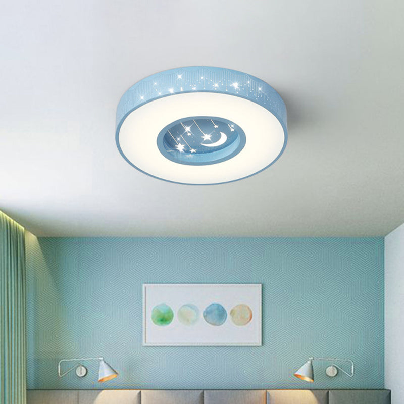 Hollowed out Meteor Ceiling Light Modern Romantic Acrylic Pink/White/Blue LED Round Flush Mounted Lamp, 16"/19.5" W Blue Clearhalo 'Ceiling Lights' 'Close To Ceiling Lights' 'Close to ceiling' 'Flush mount' Lighting' 1936315