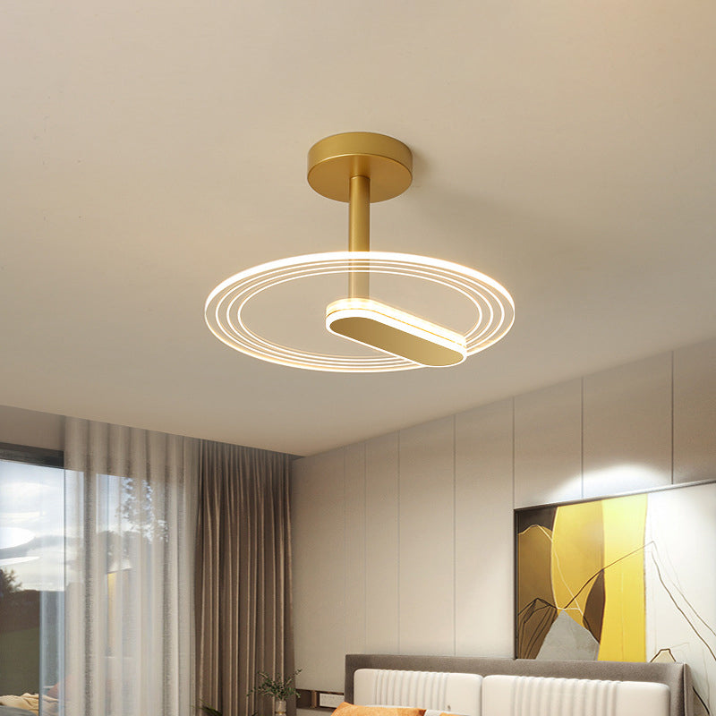Acrylic Time Clock LED Flush Light Simplicity Black/Gold Semi Flush Mount Ceiling Light for Bedroom Clearhalo 'Ceiling Lights' 'Close To Ceiling Lights' 'Close to ceiling' 'Semi-flushmount' Lighting' 1936445