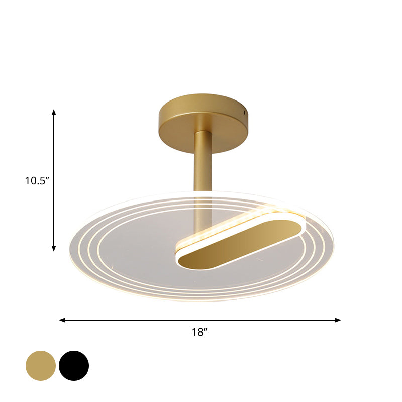 Acrylic Time Clock LED Flush Light Simplicity Black/Gold Semi Flush Mount Ceiling Light for Bedroom Clearhalo 'Ceiling Lights' 'Close To Ceiling Lights' 'Close to ceiling' 'Semi-flushmount' Lighting' 1936447