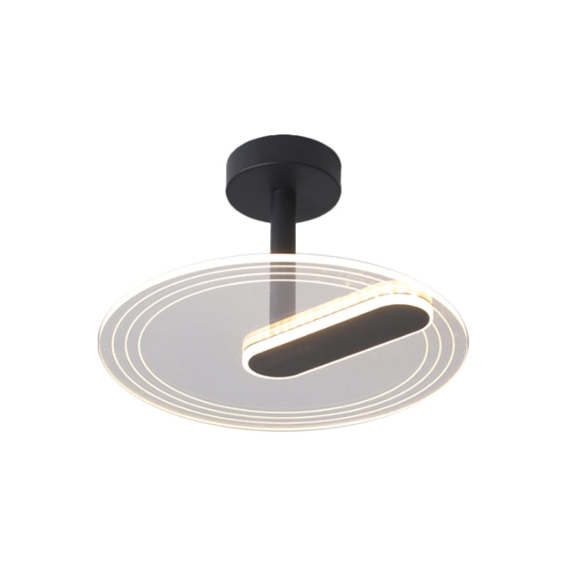 Acrylic Time Clock LED Flush Light Simplicity Black/Gold Semi Flush Mount Ceiling Light for Bedroom Clearhalo 'Ceiling Lights' 'Close To Ceiling Lights' 'Close to ceiling' 'Semi-flushmount' Lighting' 1936451