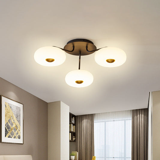 Black Branched Semi Flush Chandelier Modern 3 Bulbs Metal Ceiling Light with Round Acrylic Shade, White/3 Color Light Black Clearhalo 'Ceiling Lights' 'Close To Ceiling Lights' 'Close to ceiling' 'Semi-flushmount' Lighting' 1936452