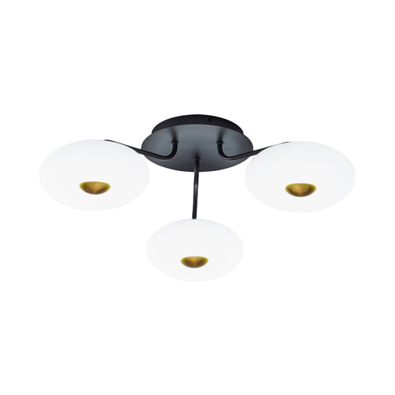 Black Branched Semi Flush Chandelier Modern 3 Bulbs Metal Ceiling Light with Round Acrylic Shade, White/3 Color Light Clearhalo 'Ceiling Lights' 'Close To Ceiling Lights' 'Close to ceiling' 'Semi-flushmount' Lighting' 1936454