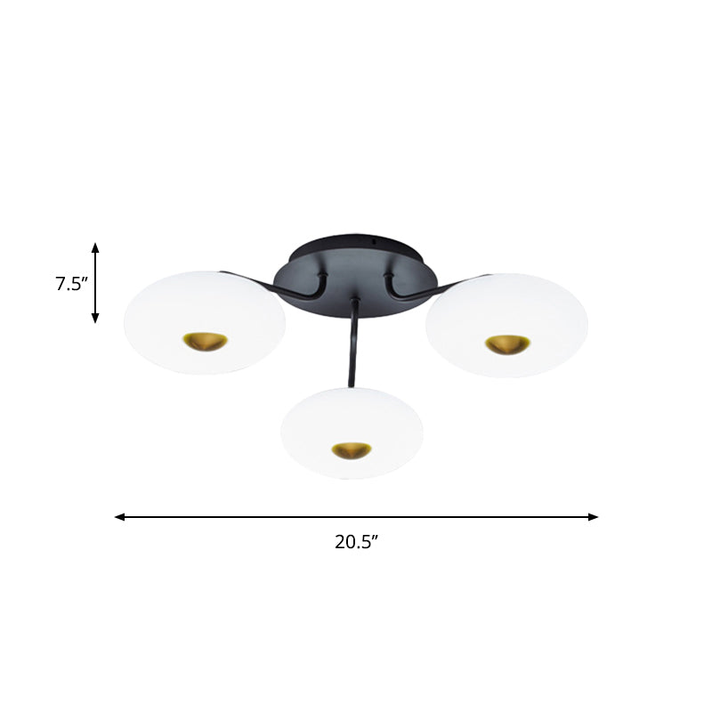 Black Branched Semi Flush Chandelier Modern 3 Bulbs Metal Ceiling Light with Round Acrylic Shade, White/3 Color Light Clearhalo 'Ceiling Lights' 'Close To Ceiling Lights' 'Close to ceiling' 'Semi-flushmount' Lighting' 1936455
