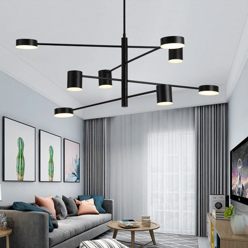 3/4 Tiered Chandelier Light Fixture Contemporary Metal 6/8 Lights Black/Gold Hanging Pendant for Bedroom 8 Black Clearhalo 'Ceiling Lights' 'Chandeliers' 'Modern Chandeliers' 'Modern' Lighting' 1936460