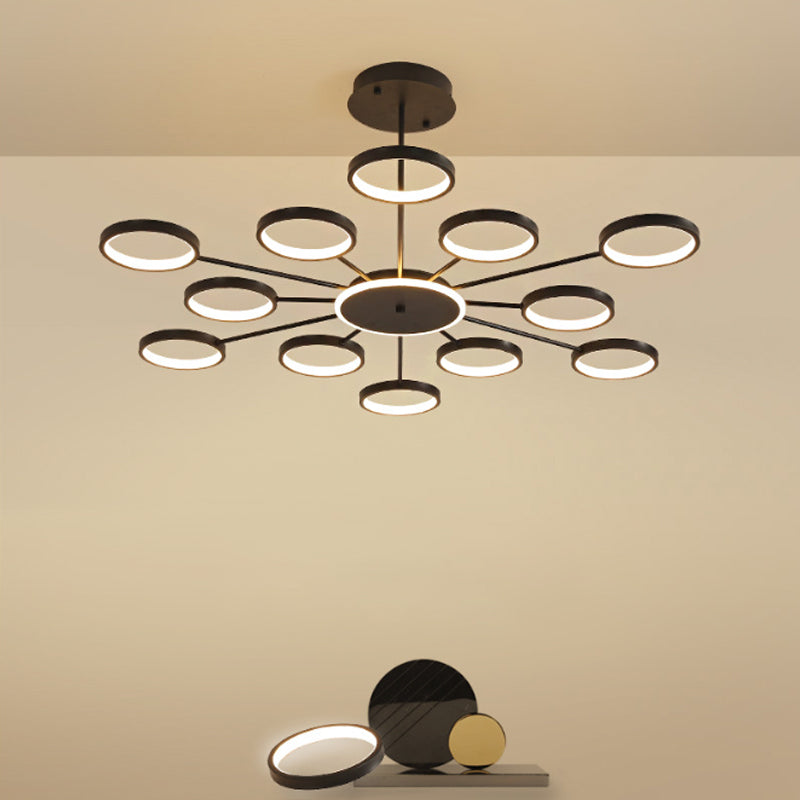 Circle Branching Metal Hanging Light Modernist 6-Head Black/Gold LED Chandelier Lamp in Warm/White Light Black Clearhalo 'Ceiling Lights' 'Chandeliers' 'Modern Chandeliers' 'Modern' Lighting' 1936473