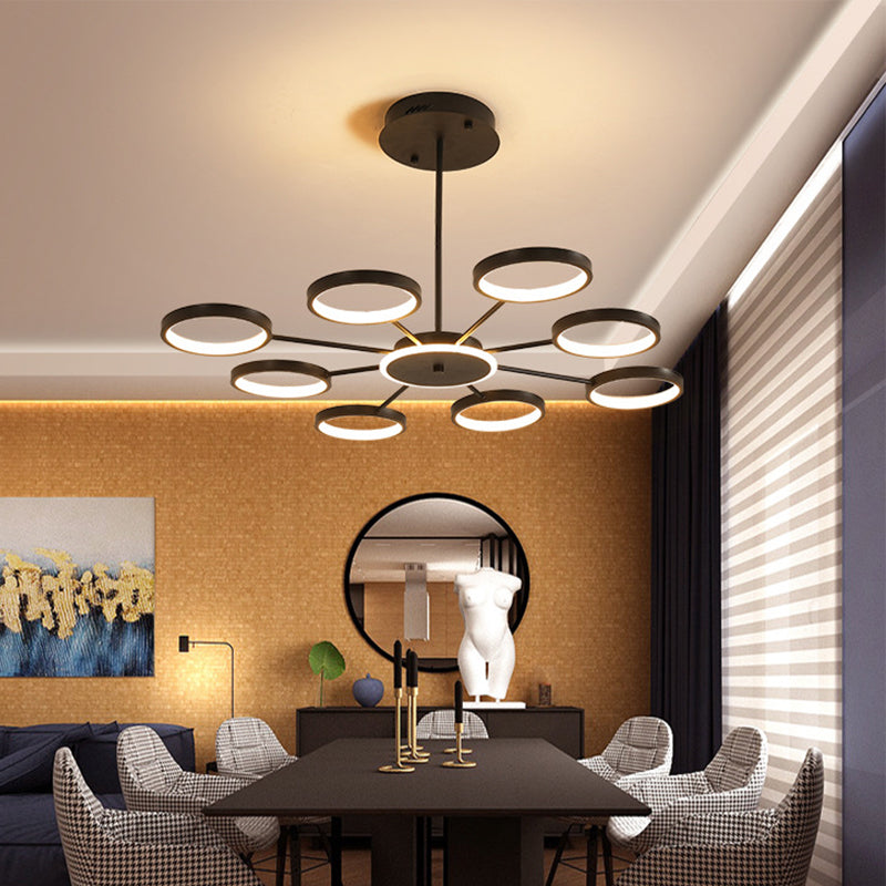 Circle Branching Metal Hanging Light Modernist 6-Head Black/Gold LED Chandelier Lamp in Warm/White Light Clearhalo 'Ceiling Lights' 'Chandeliers' 'Modern Chandeliers' 'Modern' Lighting' 1936474