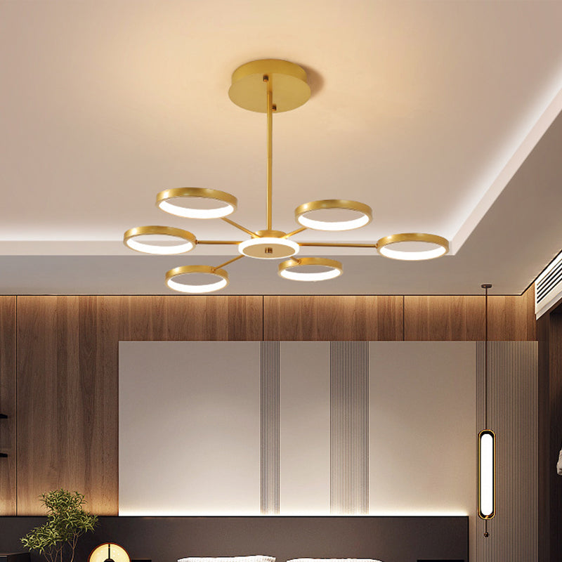 Circle Branching Metal Hanging Light Modernist 6-Head Black/Gold LED Chandelier Lamp in Warm/White Light Gold Clearhalo 'Ceiling Lights' 'Chandeliers' 'Modern Chandeliers' 'Modern' Lighting' 1936478