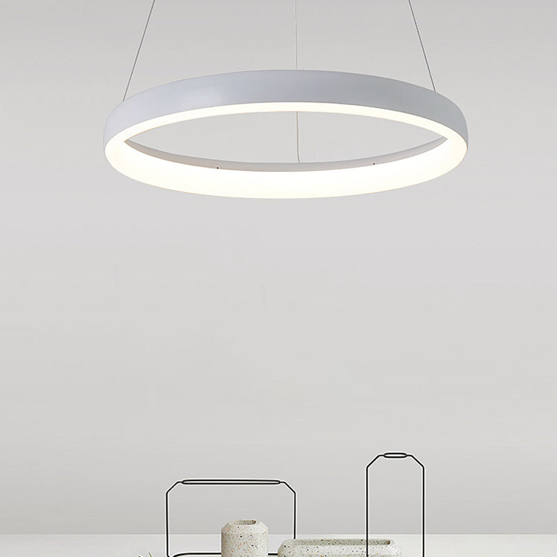 1/2/3-Layered Circle Chandelier Nordic Metallic Dining Room LED Ceiling Pendant Light in White Clearhalo 'Ceiling Lights' 'Chandeliers' 'Modern Chandeliers' 'Modern' Lighting' 1936498