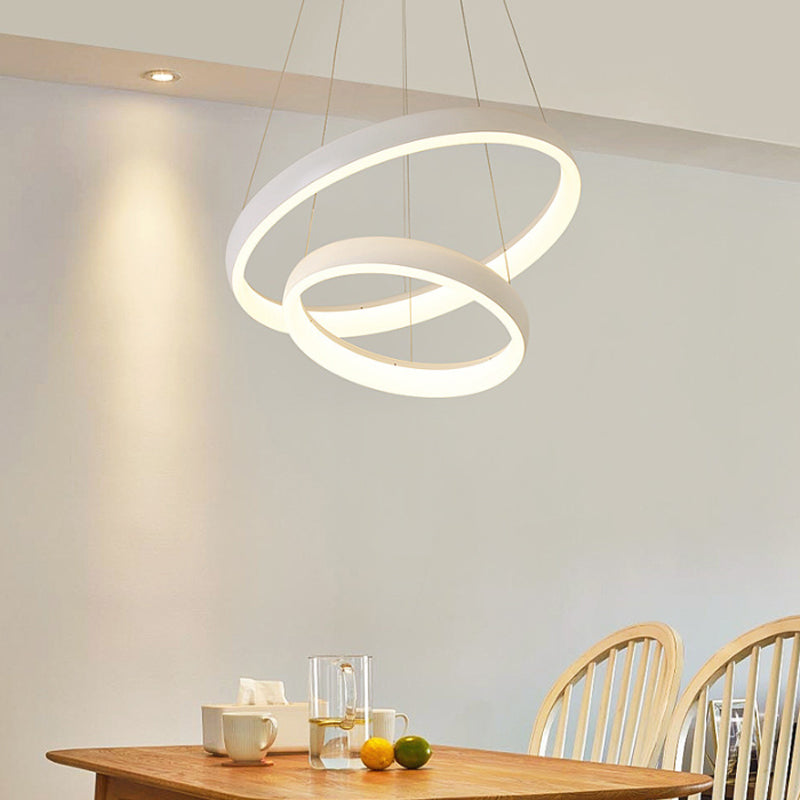 1/2/3-Layered Circle Chandelier Nordic Metallic Dining Room LED Ceiling Pendant Light in White White 2 Tiers Clearhalo 'Ceiling Lights' 'Chandeliers' 'Modern Chandeliers' 'Modern' Lighting' 1936501