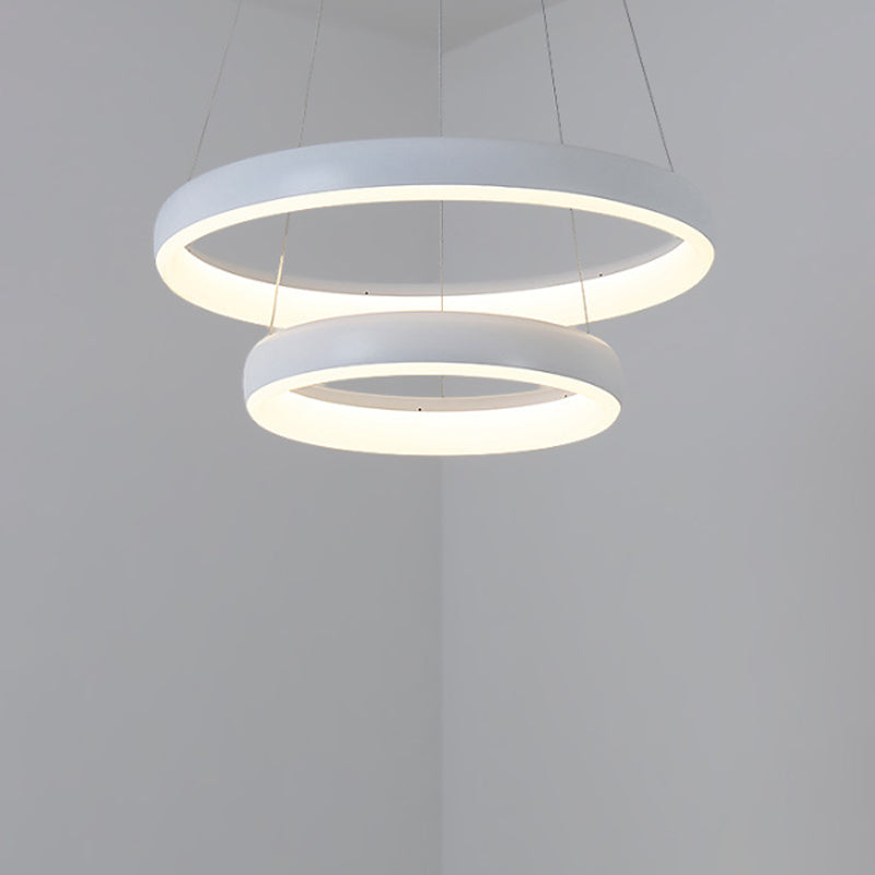 1/2/3-Layered Circle Chandelier Nordic Metallic Dining Room LED Ceiling Pendant Light in White Clearhalo 'Ceiling Lights' 'Chandeliers' 'Modern Chandeliers' 'Modern' Lighting' 1936503