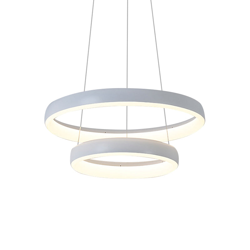 1/2/3-Layered Circle Chandelier Nordic Metallic Dining Room LED Ceiling Pendant Light in White Clearhalo 'Ceiling Lights' 'Chandeliers' 'Modern Chandeliers' 'Modern' Lighting' 1936504