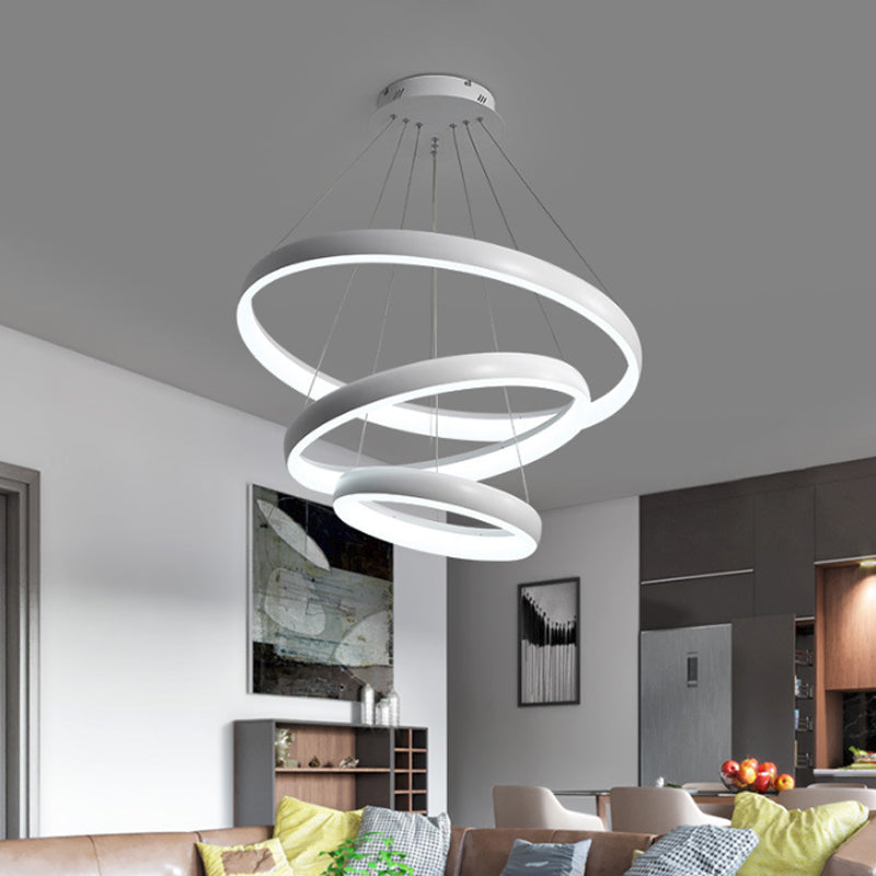 1/2/3-Layered Circle Chandelier Nordic Metallic Dining Room LED Ceiling Pendant Light in White White 3 Tiers Clearhalo 'Ceiling Lights' 'Chandeliers' 'Modern Chandeliers' 'Modern' Lighting' 1936506