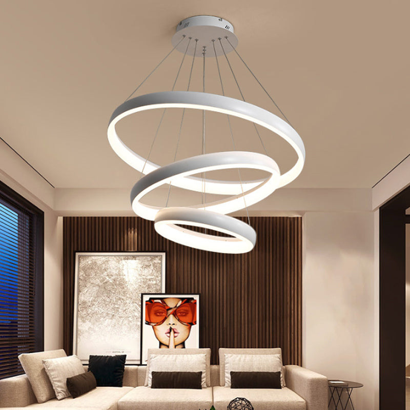 1/2/3-Layered Circle Chandelier Nordic Metallic Dining Room LED Ceiling Pendant Light in White Clearhalo 'Ceiling Lights' 'Chandeliers' 'Modern Chandeliers' 'Modern' Lighting' 1936507