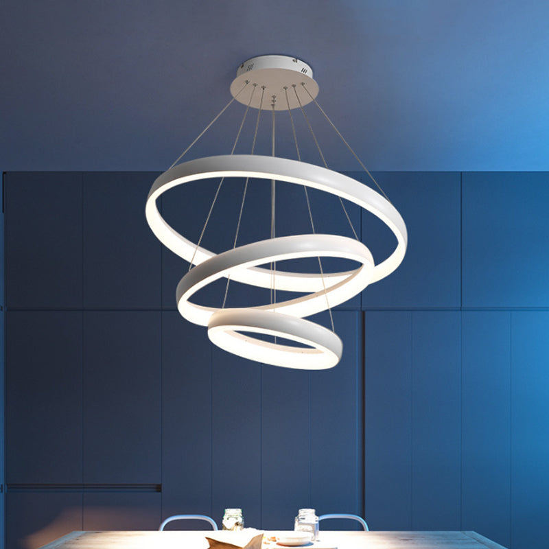 1/2/3-Layered Circle Chandelier Nordic Metallic Dining Room LED Ceiling Pendant Light in White Clearhalo 'Ceiling Lights' 'Chandeliers' 'Modern Chandeliers' 'Modern' Lighting' 1936508