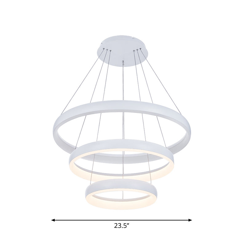 1/2/3-Layered Circle Chandelier Nordic Metallic Dining Room LED Ceiling Pendant Light in White Clearhalo 'Ceiling Lights' 'Chandeliers' 'Modern Chandeliers' 'Modern' Lighting' 1936510