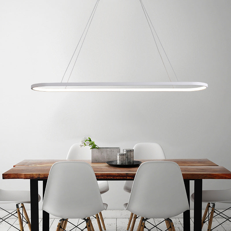Black/White Ellipse Hanging Lamp Simplicity 27"/35.5" L LED Metal Island Light Fixture over Dining Table White Clearhalo 'Ceiling Lights' 'Island Lights' Lighting' 1936516