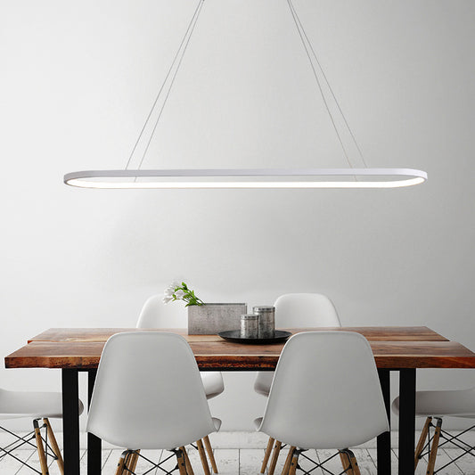 Black/White Ellipse Hanging Lamp Simplicity 27"/35.5" L LED Metal Island Light Fixture over Dining Table White Clearhalo 'Ceiling Lights' 'Island Lights' Lighting' 1936516