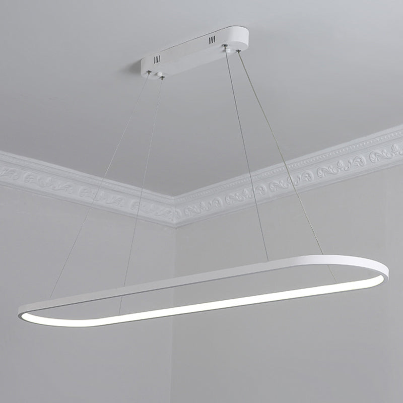 Black/White Ellipse Hanging Lamp Simplicity 27"/35.5" L LED Metal Island Light Fixture over Dining Table Clearhalo 'Ceiling Lights' 'Island Lights' Lighting' 1936518