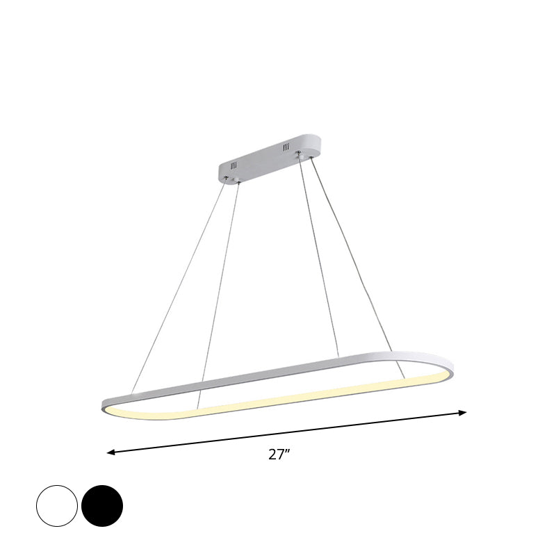 Black/White Ellipse Hanging Lamp Simplicity 27"/35.5" L LED Metal Island Light Fixture over Dining Table Clearhalo 'Ceiling Lights' 'Island Lights' Lighting' 1936520