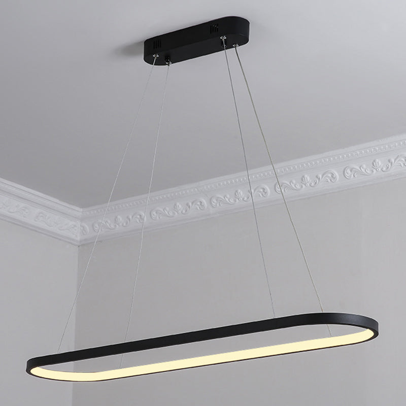 Black/White Ellipse Hanging Lamp Simplicity 27"/35.5" L LED Metal Island Light Fixture over Dining Table Clearhalo 'Ceiling Lights' 'Island Lights' Lighting' 1936523