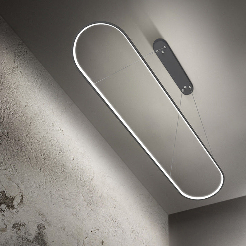 Black/White Ellipse Hanging Lamp Simplicity 27"/35.5" L LED Metal Island Light Fixture over Dining Table Clearhalo 'Ceiling Lights' 'Island Lights' Lighting' 1936524