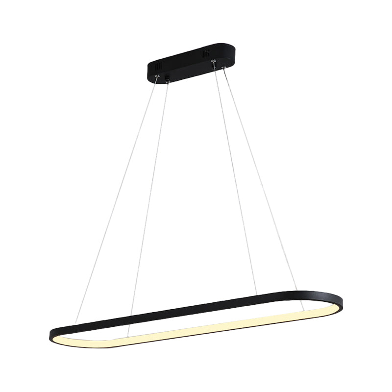 Black/White Ellipse Hanging Lamp Simplicity 27"/35.5" L LED Metal Island Light Fixture over Dining Table Clearhalo 'Ceiling Lights' 'Island Lights' Lighting' 1936525