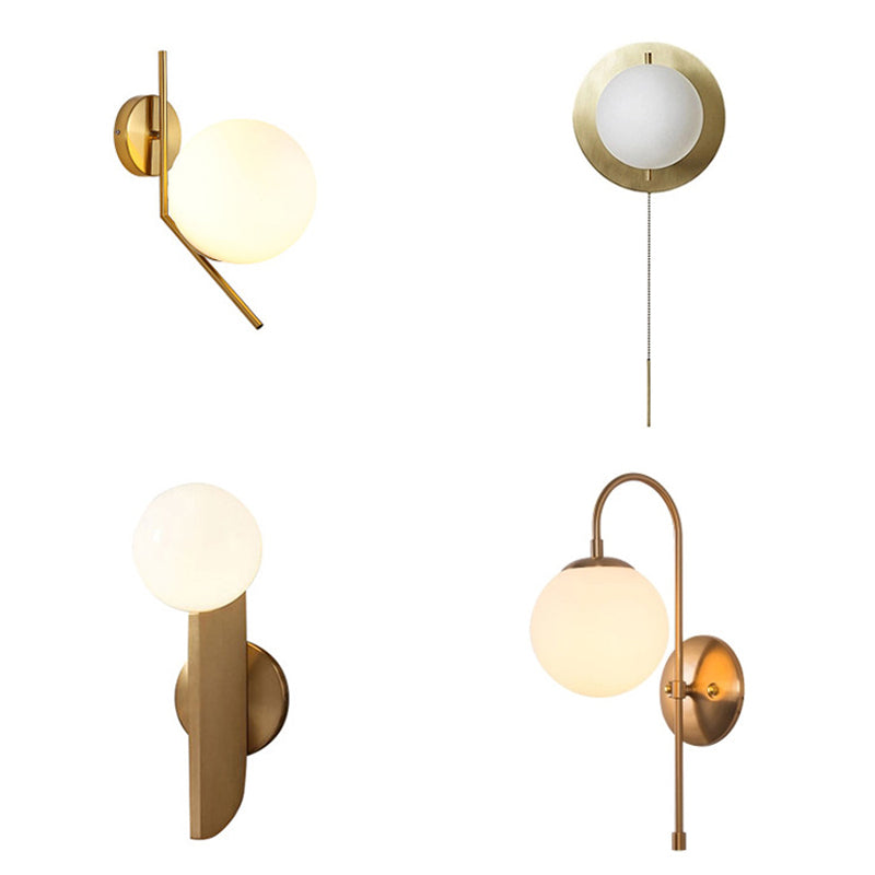 Gold Mini Globe Wall Sconce Light Simple 1-Light Opaline Glass Wall Mount Fixture for Bedroom Clearhalo 'Cast Iron' 'Glass' 'Industrial' 'Modern wall lights' 'Modern' 'Tiffany' 'Traditional wall lights' 'Wall Lamps & Sconces' 'Wall Lights' Lighting' 1936589