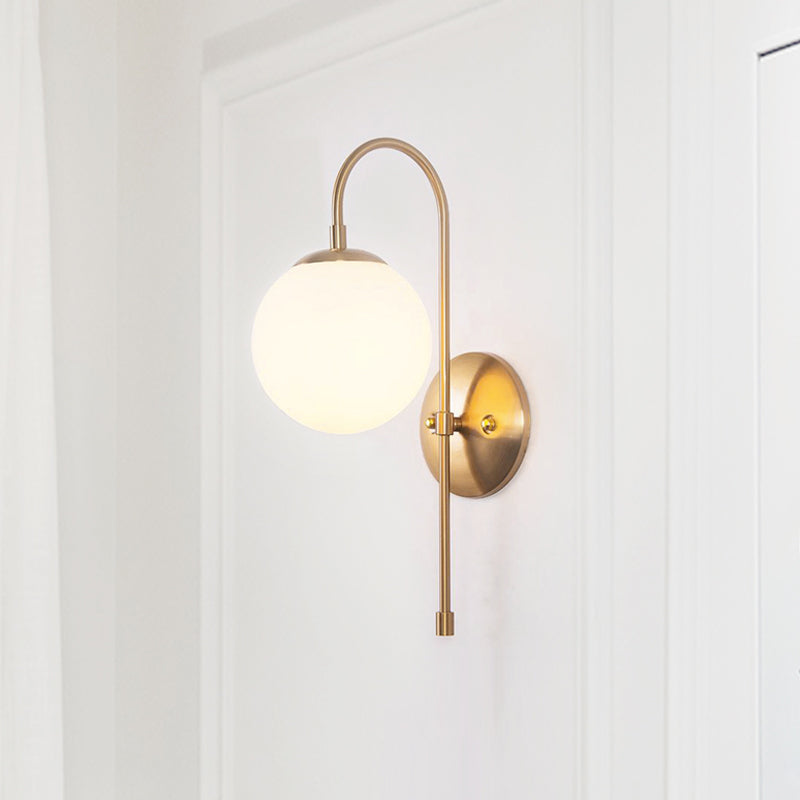 Gold Mini Globe Wall Sconce Light Simple 1-Light Opaline Glass Wall Mount Fixture for Bedroom Gold D Clearhalo 'Cast Iron' 'Glass' 'Industrial' 'Modern wall lights' 'Modern' 'Tiffany' 'Traditional wall lights' 'Wall Lamps & Sconces' 'Wall Lights' Lighting' 1936590