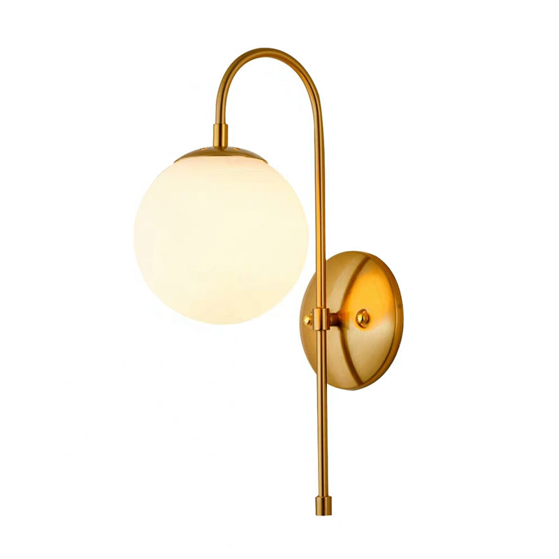 Gold Mini Globe Wall Sconce Light Simple 1-Light Opaline Glass Wall Mount Fixture for Bedroom Clearhalo 'Cast Iron' 'Glass' 'Industrial' 'Modern wall lights' 'Modern' 'Tiffany' 'Traditional wall lights' 'Wall Lamps & Sconces' 'Wall Lights' Lighting' 1936592